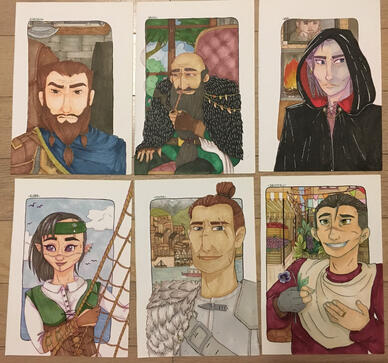 Traditional illustration. 6 portraits from a D&D campaign.