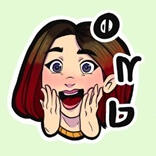 Digital drawing of a face and hands with an excited expression. The letters "O M G" are written in Simlish next to the head.